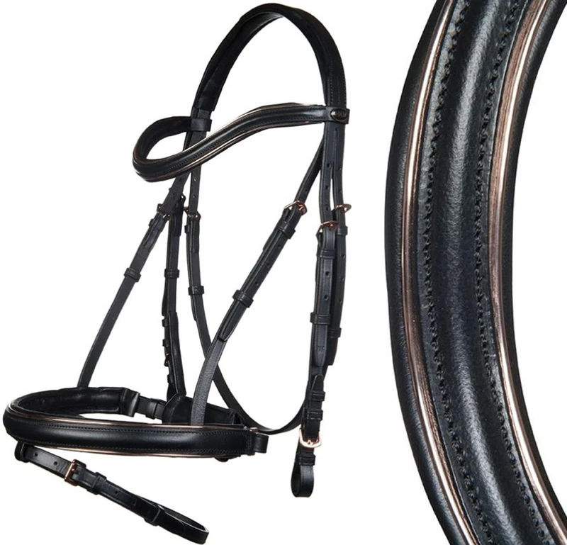 HKM 4057052379598 Horse Bridle Rose Gold 9178 Black/Rose Gold Warmblood