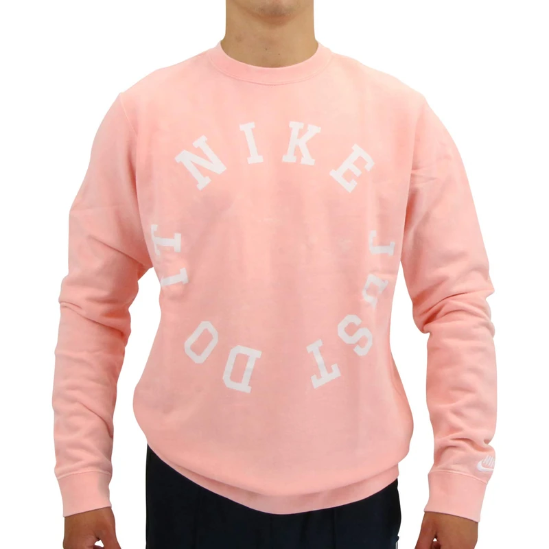 NIKE Men Sweatshirt Crew Wash Men's Sweatshirt - Bleached Coral/Summit White, Large