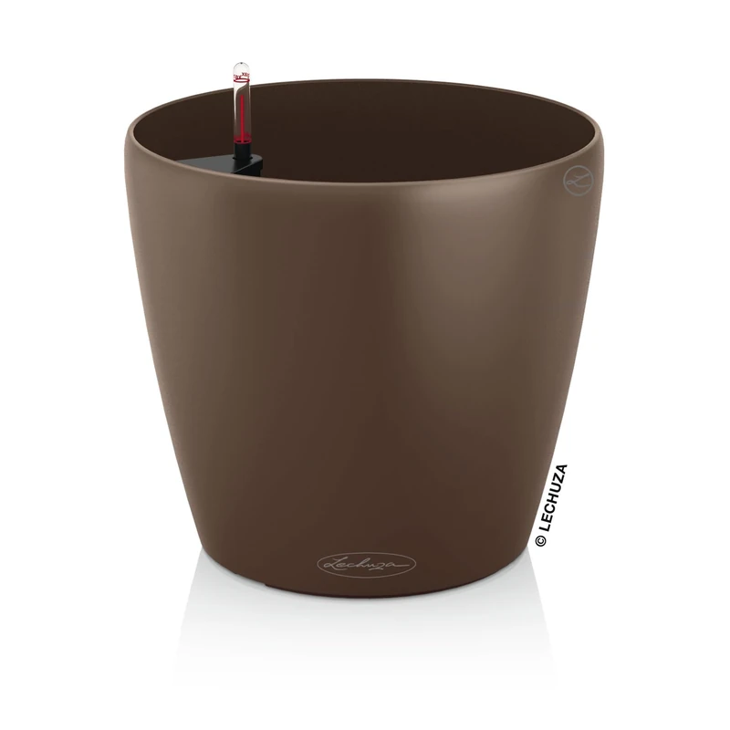 LECHUZA Self Watering Plant Pot CLASSICO Color 18 Garden Small Flower Indoor and Outdoor Plastic Planter with Drainage Hole D19 H17 cm Nutmeg