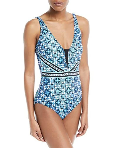 Profile by Gottex V-Neck One Piece Women Swimsuit - Multi Blue