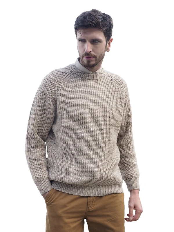 Aran Crafts Men's Fisherman Irish Rib Crew Neck Wool Sweater (C761-LARGE-SKI)