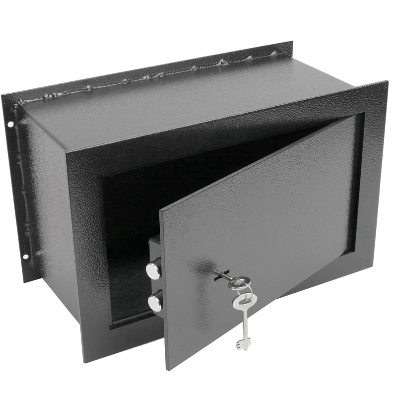 PrimeMatik - Recessed security money safe key operated in steel wallmount 26x15x18cm black