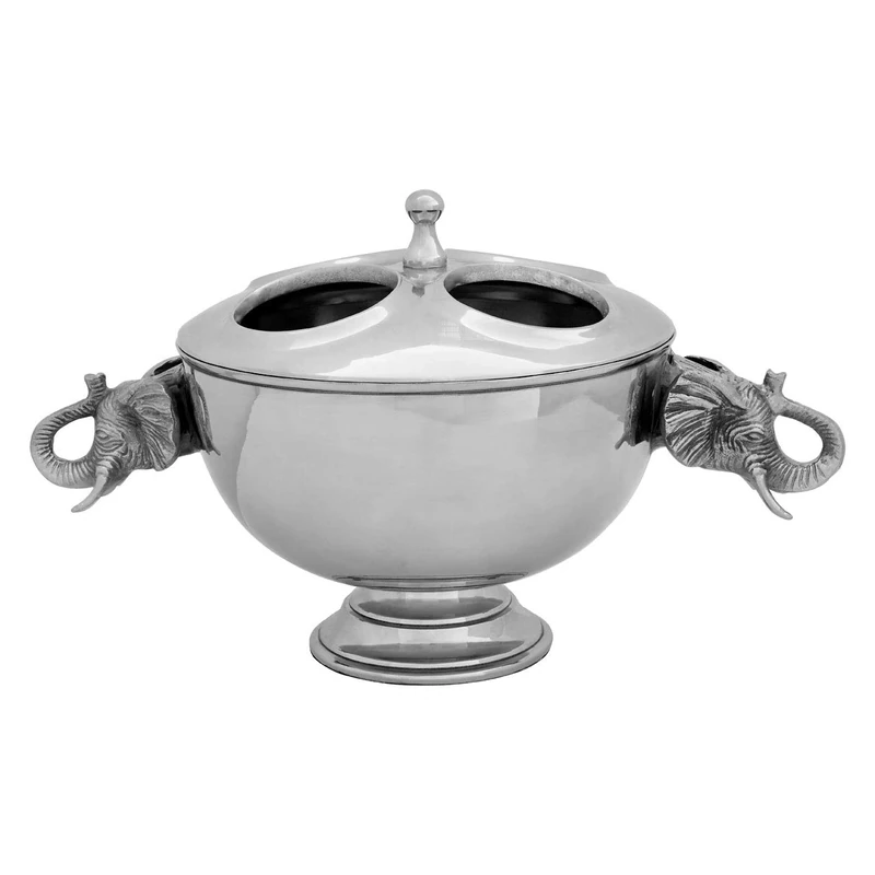 Elephant Wine Cooler, Nickel Finish, 4 Bottles