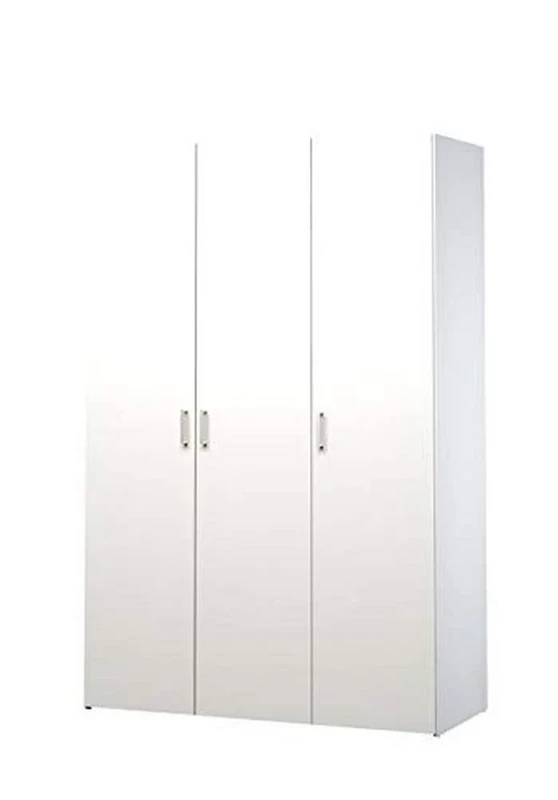 Dmora - Wardrobe with three hinged doors with four internal shelves and clothes rail, white color, Measurements 115 x 175 x 49 cm