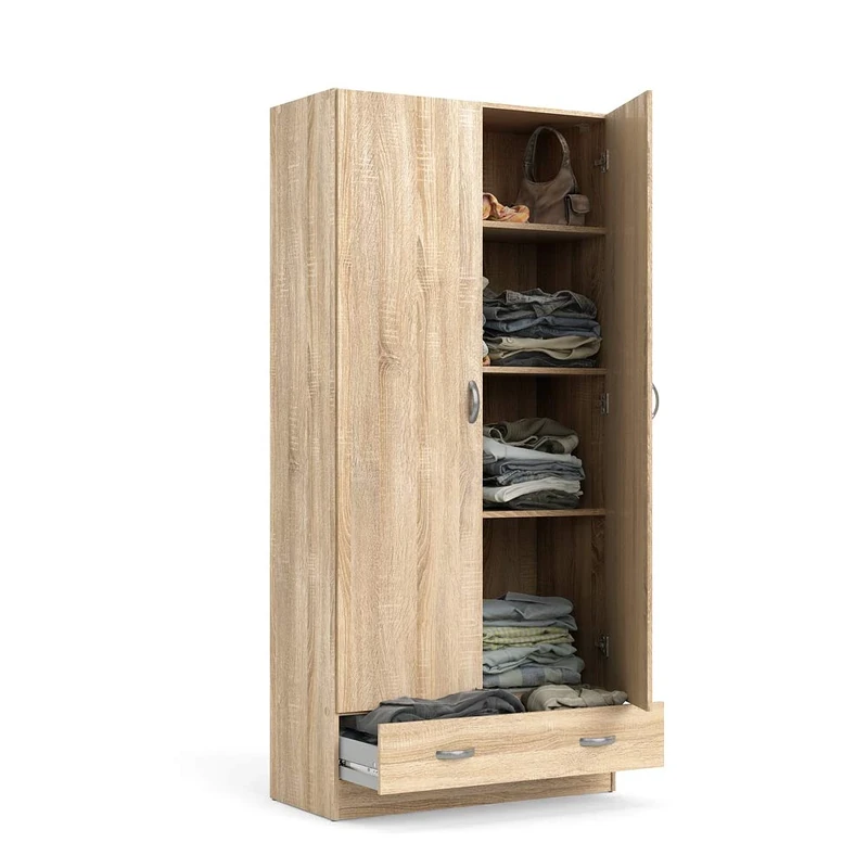 Dmora - Wardrobe with two doors and one drawer, oak color, 79 x 35 x h171 cm