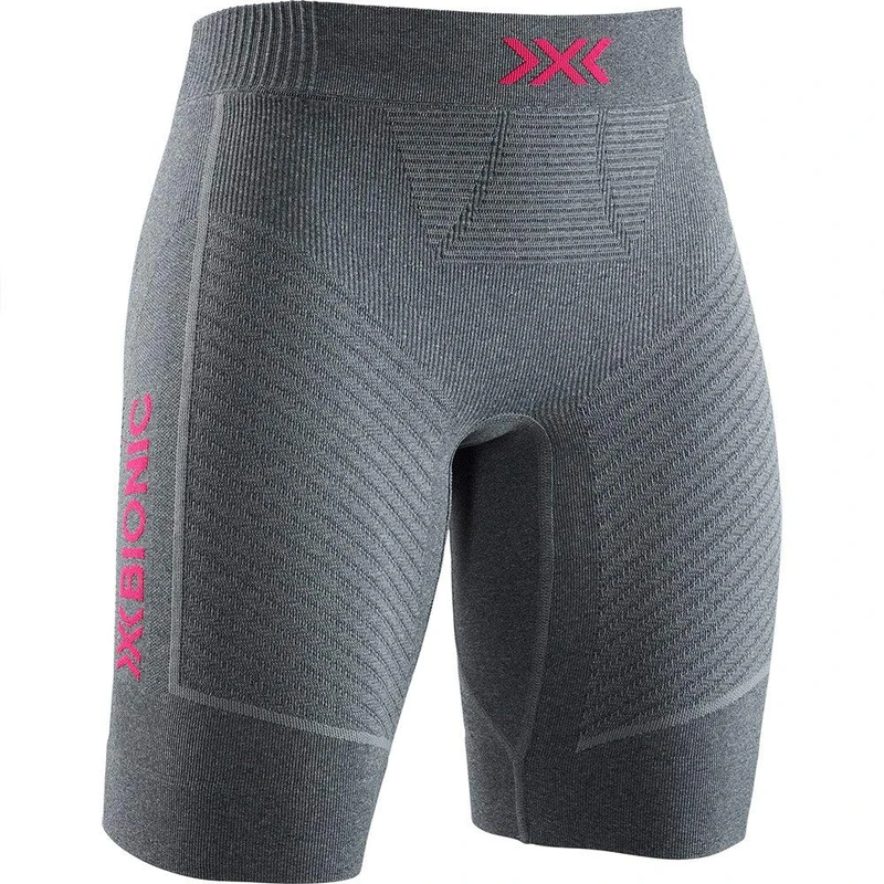 X-BIONIC Women Invent 4.0 Run Speed Shorts - Dolomite Grey Melange/Neon Flamingo, Medium