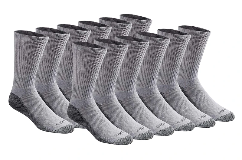 Dickies Men's Big and Tall Multi-Pack Dri-Tech Moisture Control Crew Socks, Gray (12 Pair), Shoe Size: 12-15
