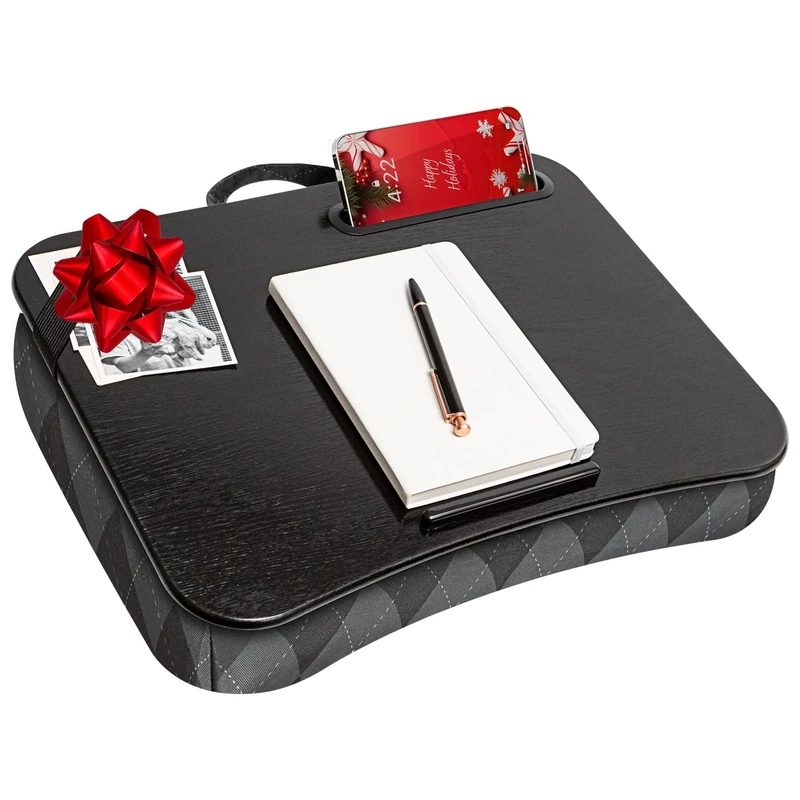 LapGear Designer Lap Desk with Phone Holder and Device Ledge - Gray Argyle - Fits up to 15.6 inch Laptops - Style No. 45438