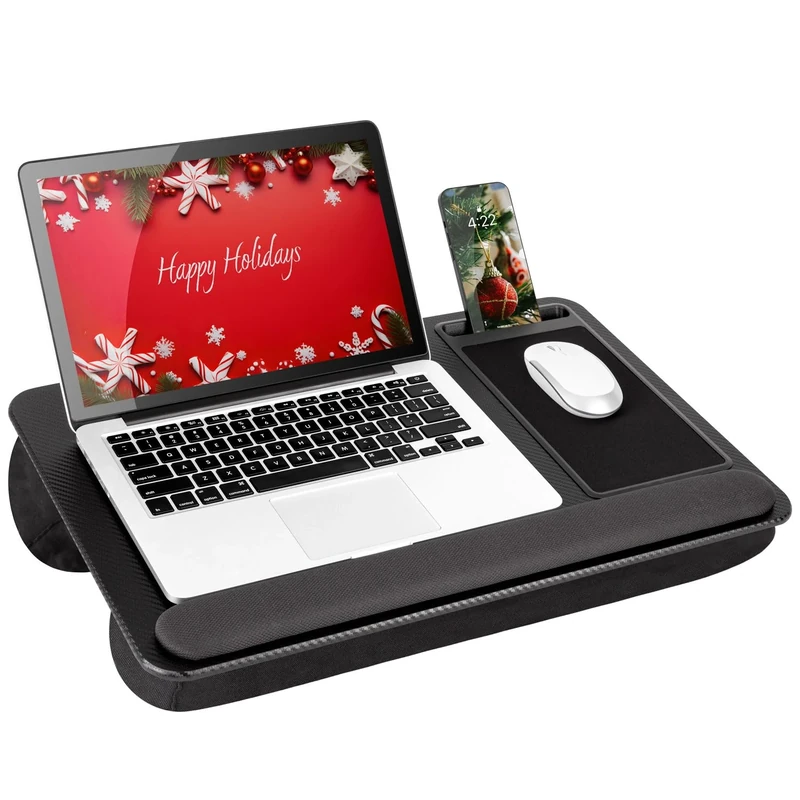 LapGear Home Office Pro Lap Desk with Wrist Rest, Mouse Pad, and Phone Holder - Black Carbon - Fits up to 15.6 Inch Laptops - Style No. 91598