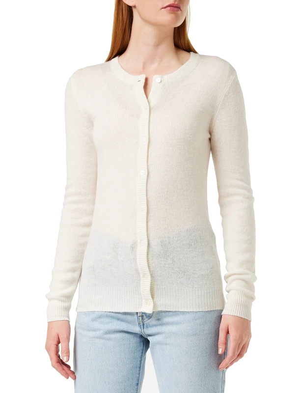 SPARKZ COPENHAGEN Women's Pure Cashmere O-Neck Cardigan, White (Off White 002), 14 (Size:XL)