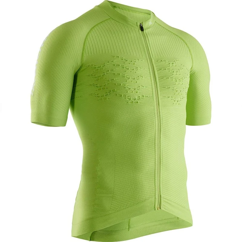 X-BIONIC Men Effektor 4.0 Bike Zip Short Sleeve Shirt - Green/Arctic White, Large
