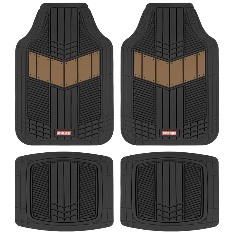 MOTOR TREND DualFlex™ Rubber Car Floor Mats All Weather Waterproof 4-Piece Sporty Two-Tone Design Car Mats Full Set - Universal Trim-to-Fit Floor Mats for Car, SUV, & Trucks - Car Carpet Protector