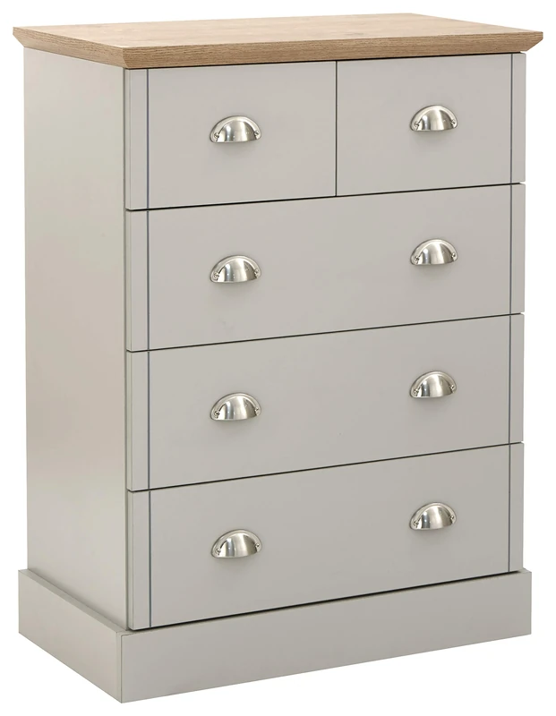 GFW Kendal 2 + 3 Drawer Chest Of Drawers Grey, Large Wood Storage Furniture Drawer Unit For Bedroom, Hallway & Living Room, Grey/Oak, H90.5 x W70 x D39.5cm