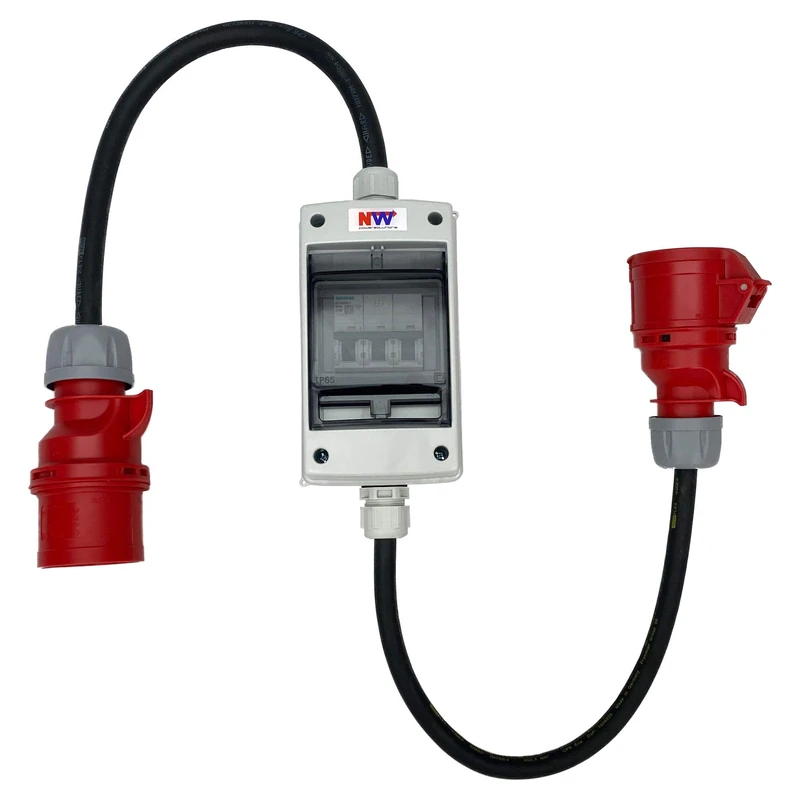 NWP CEE Adapter 32A 400V Plug to 16A 400V Coupling High Current IP44 with Circuit Breaker 3C16A - H07RN-F 5G2.5/5G4