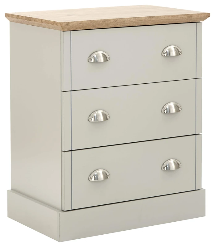 GFW Kendal Chester Drawers With Steel Cup Drawer Pulls For Bedroom, Modern Wooden Storage Drawers, Modern Bedroom Furniture Clothes Storage With Contrast Beaufort Oak Top, Grey, 58D x 38.5W x 71.5Hcm
