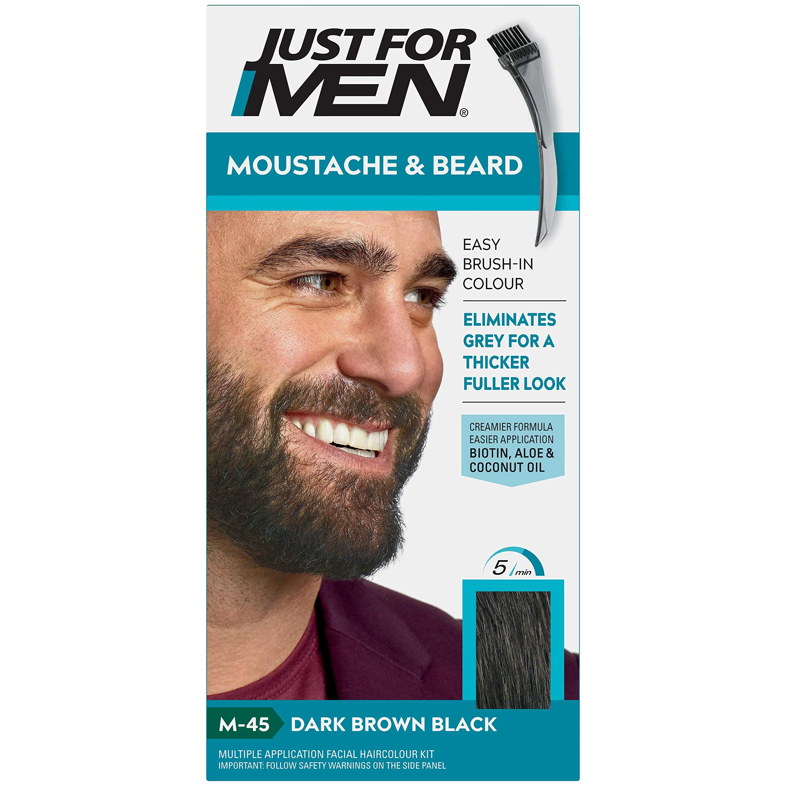 Just for men Moustache & Beard Dark Brown Dye, Eliminates Grey for a Thicker & Fuller Look � M45