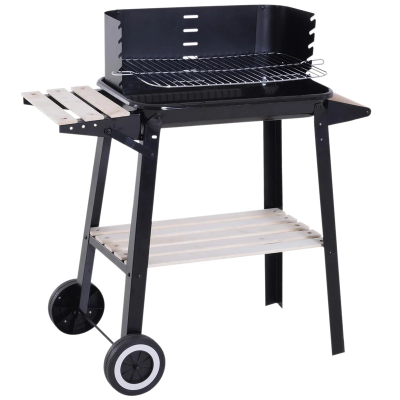 Outsunny Charcoal BBQ Grill with Side Trays and Wheels