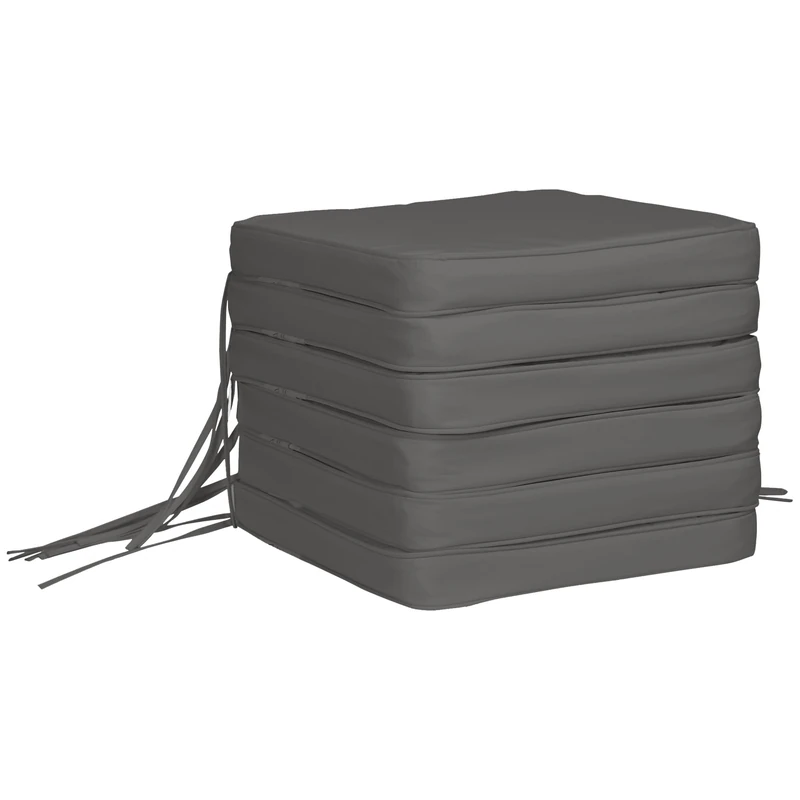Outsunny Set of 6 Chair Cushion Seat Pads Dining Chair w/Straps Indoor Outdoor Removable Tie On Garden Patio, Grey