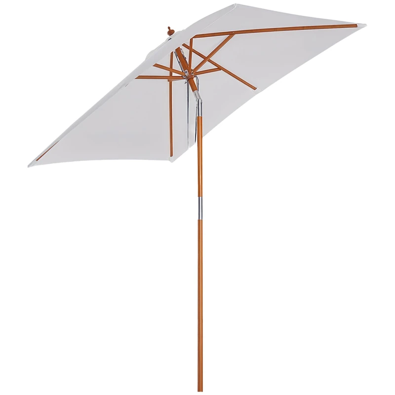 Outsunny 2m x 1.5m Garden Parasol Umbrella with Tilting Sunshade Canopy, Outdoor Market Table Umbrella with Wood and Bamboo Frame, Cream White
