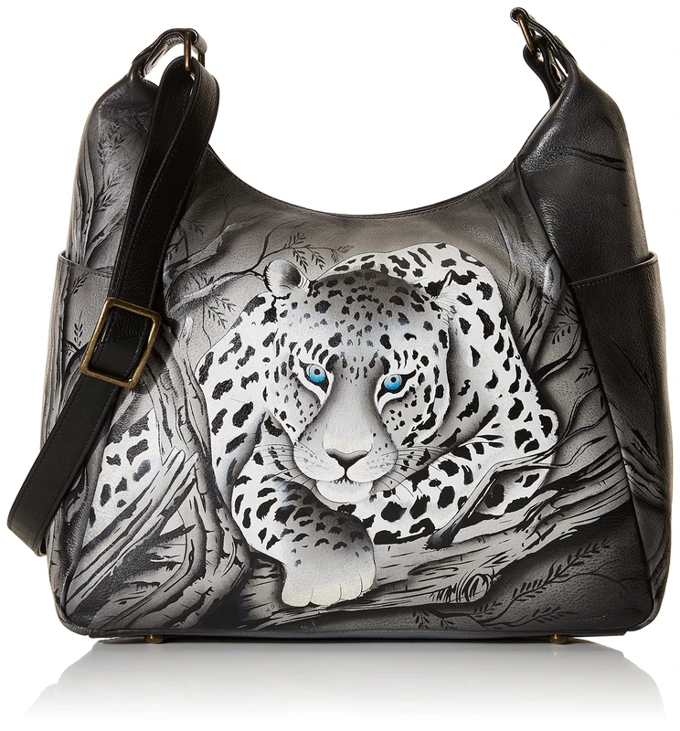 Anna by Anuschka Women's Hand Painted Leather Large Multi Pocket Hobo Bag, African Leopard, One Size