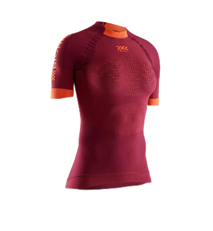 X-BIONIC Women The Trick 4.0 Run Short Sleeve Shirt - Namid Red/Kurkuma Orange, Small