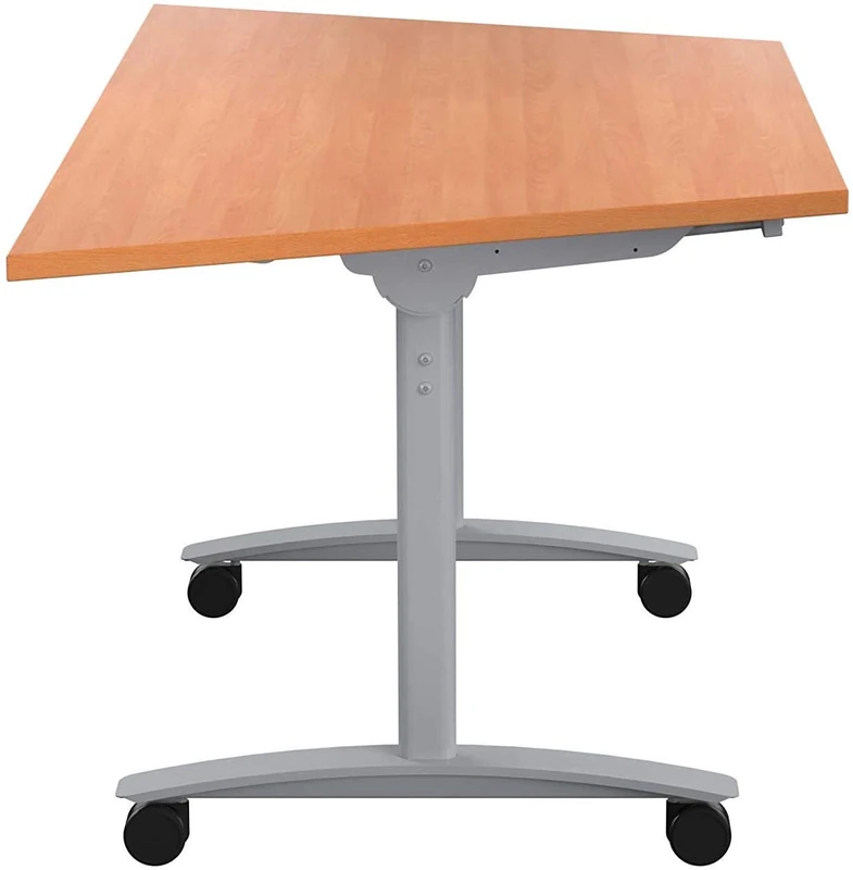 Office Hippo Office Table, Sturdy & Stylish Tilting Table Desk, Work Table For Home Office, Versatile Computer Table For Meeting Room or Boardroom, 5 Year Guarantee - Beech / Silver