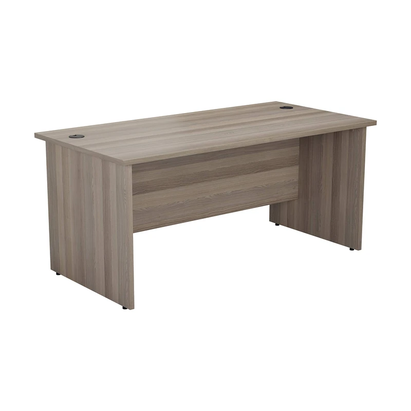 Office Hippo Heavy Duty Rectangular Office Desk, Home Office Desk, Office Table, Integrated Cable Ports, PC Desk For Office or Home, 5 Yr Wty, MFC, Grey Oak, 140cm x 60cm - Image 1