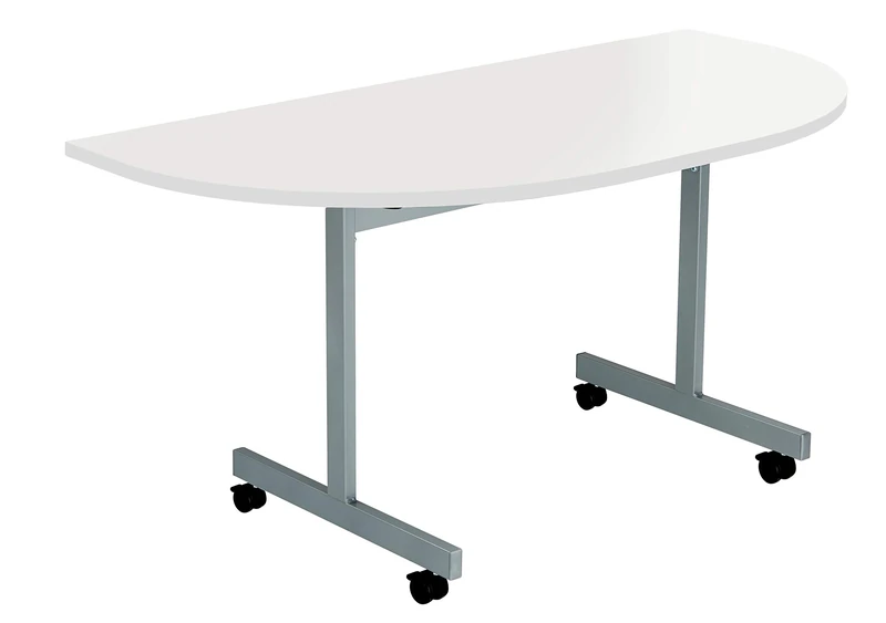 Office Hippo D-End Office Table, Sturdy & Stylish Tilting Table Desk, Work Table For Home Office, Versatile Desk Table For Meeting Room or Boardroom - 5 Yr Guarantee - White / Silver