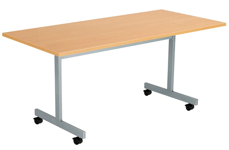 Office Hippo Office Table, Sturdy & Stylish Tilting Table Desk, Work Table For Home Office, Versatile Computer Table For Meeting Room or Boardroom, 5 Year Guarantee - Beech / Silver