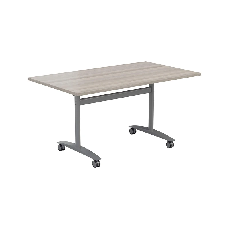 Office Hippo Office Table, Sturdy & Stylish Tilting Table Desk, Work Table For Home Office, Versatile Computer Table For Meeting Room or Boardroom, 5 Year Guarantee - Grey Oak / Silver