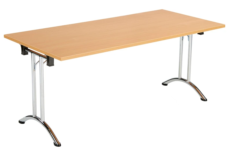 Office Hippo Folding Office Table, Sturdy & Stylish Computer Table Desk, Work Table For Home Office, Versatile Foldable Table For Meeting Room or Boardroom, 5 Year Guarantee - Beech / Chrome