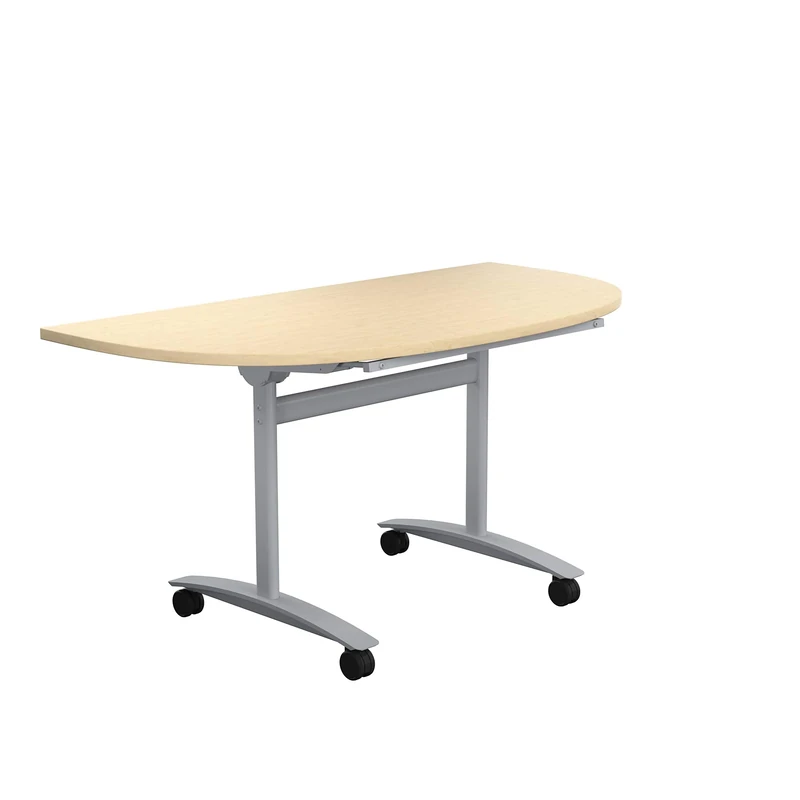 Office Hippo D-End Office Table, Sturdy & Stylish Tilting Table Desk, Work Table For Home Office, Versatile Desk Table For Meeting Room or Boardroom, 5 Year Guarantee - Maple / Silver