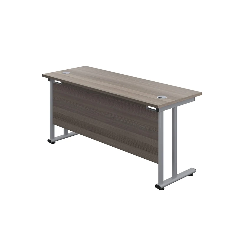 Office Hippo Heavy Duty Rectangular Cantilever Office Desk, Home Office Desk, Office Table, Integrated Cable Ports, PC Desk For Office or Home, 5 Yr Wty - Silver Frame/Grey Oak Top, 120cm x 60cm