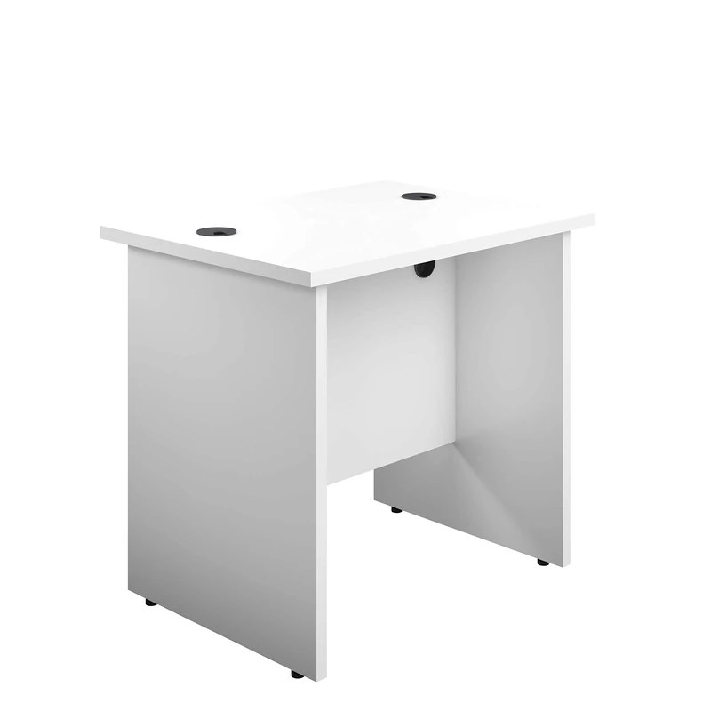 Office Hippo Heavy Duty Rectangular Office Desk, Home Office Desk, Office Table, Integrated Cable Ports, PC Desk For Office or Home, 5 Yr Wty, MFC, White, 80cm x 60cm