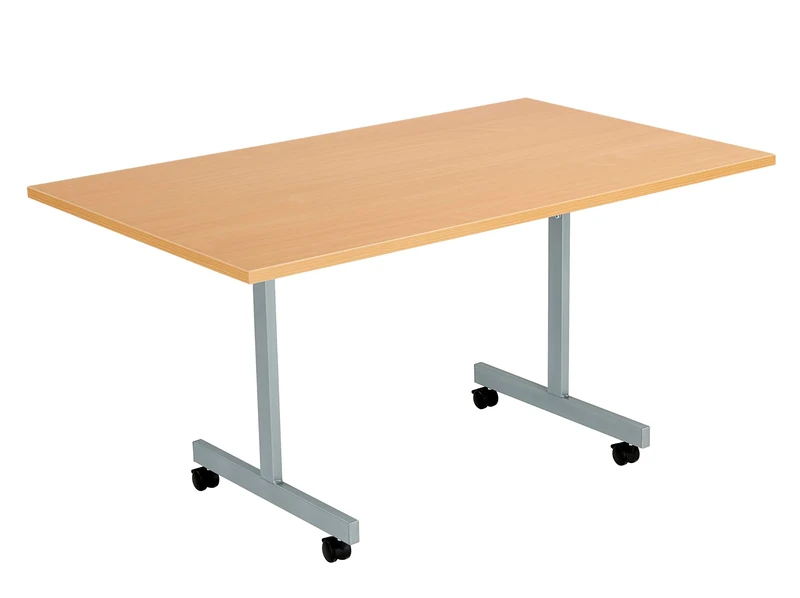 Office Hippo Office Table, Sturdy & Stylish Tilting Table Desk, Work Table For Home Office, Versatile Computer Table For Meeting Room or Boardroom, 5 Year Guarantee - Beech / Silver