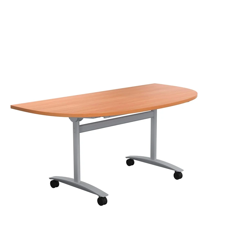 Office Hippo D-End Office Table, Sturdy & Stylish Tilting Table Desk, Work Table For Home Office, Versatile Desk Table For Meeting Room or Boardroom, 5 Year Guarantee - Beech / Silver