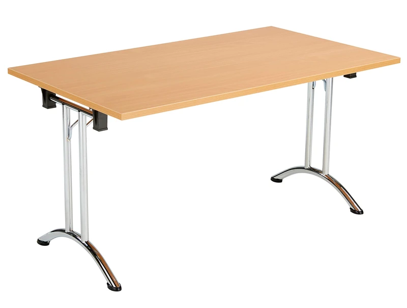 Office Hippo Folding Office Table, Sturdy & Stylish Computer Table Desk, Work Table For Home Office, Versatile Foldable Table For Meeting Room or Boardroom, 5 Year Guarantee - Beech / Chrome