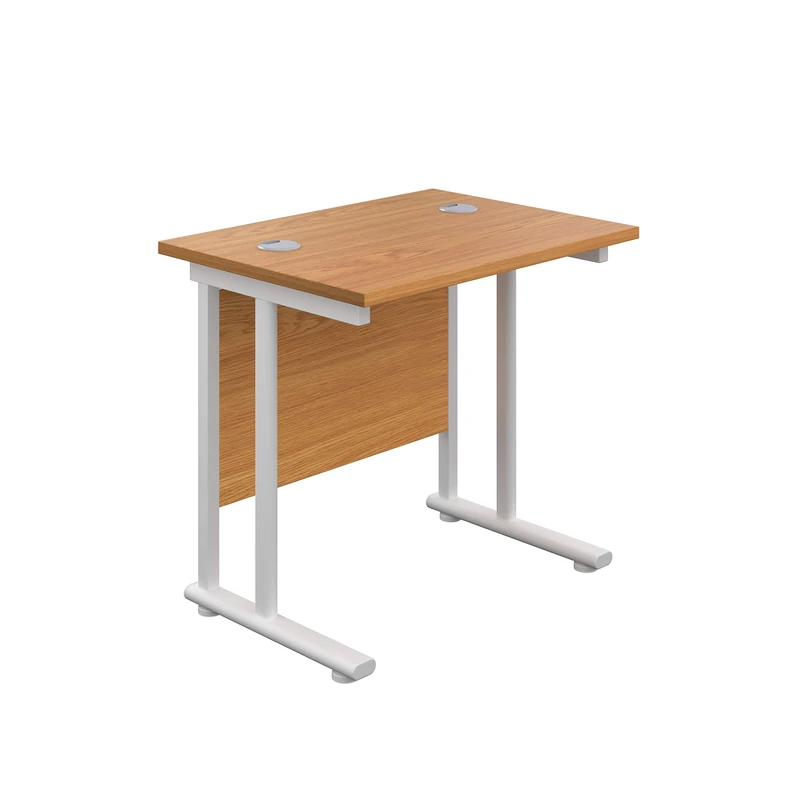 Office Hippo Heavy Duty Rectangular Cantilever Office Desk, Home Office Desk, Office Table, Integrated Cable Ports, PC Desk For Office or Home, 5 Yr Wty - White Frame/Oak Top, 80cm x 60cm