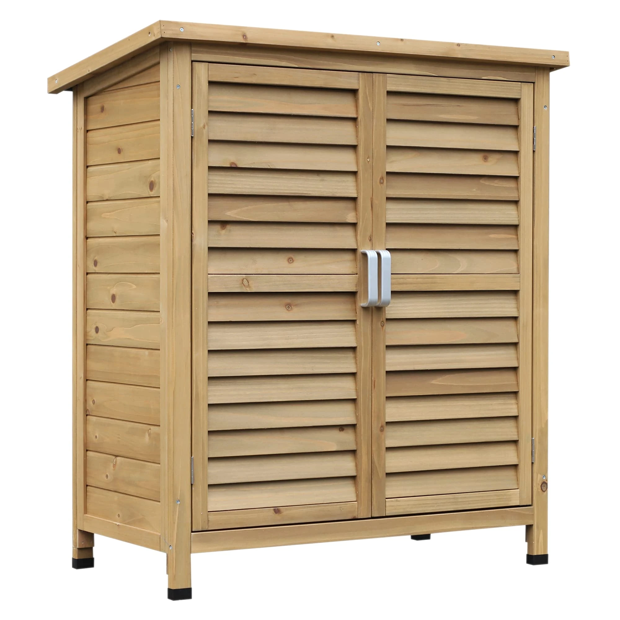 Outsunny Garden Shed Wooden Garden Storage Shed 2 Door Unit Solid Fir Wood Garage Tool Organisation Cabinet, 87L x 46.5W x 96.5Hcm, Natural