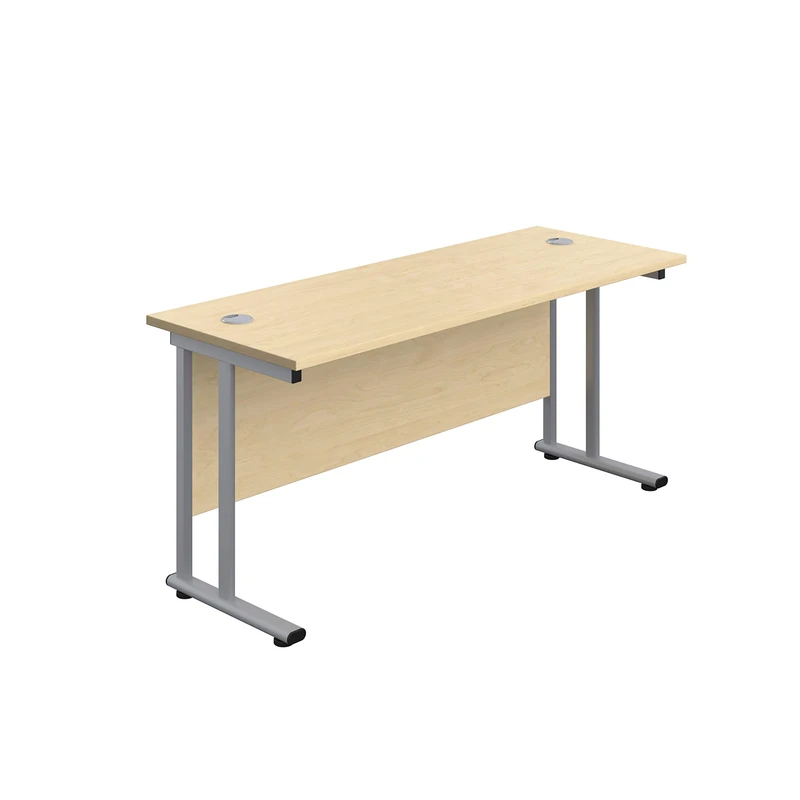 Office Hippo Professional Rectangular Cantilever Office Desk, 160 x 60 x 73 cm, Silver Frame, Maple Top - Image 1