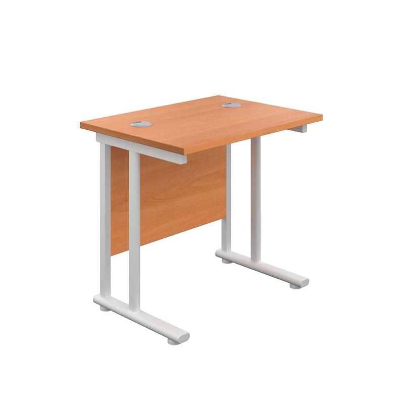 Office Hippo Heavy Duty Rectangular Cantilever Office Desk, Home Office Desk, Office Table, Integrated Cable Ports, PC Desk For Office or Home, 5 Yr Wty - White Frame/Beech Top, 80cm x 60cm