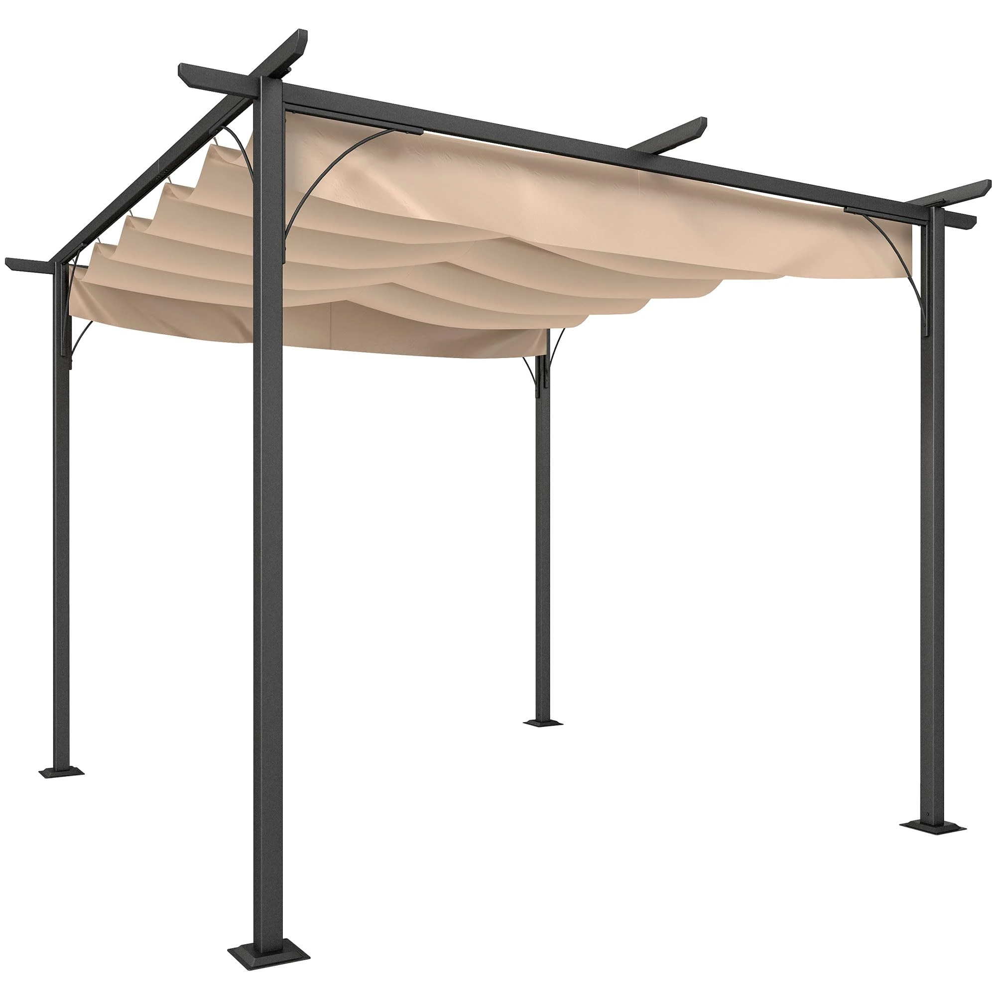 Outsunny 3 x 3(m) Metal Pergola with Retractable Roof, Garden Gazebo Metal Pergola Canopy. Outdoor Sun Shade Shelter for Party BBQ, Beige