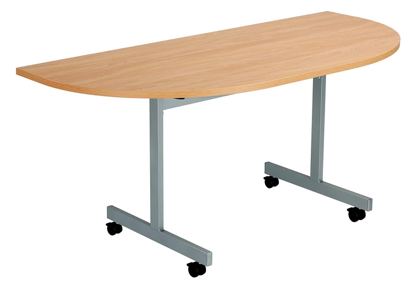 Office Hippo D-End Office Table, Sturdy & Stylish Tilting Table Desk, Work Table For Home Office, Versatile Desk Table For Meeting Room or Boardroom - 5 Yr Guarantee - Beech / Silver