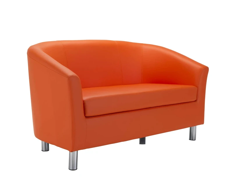 Office Hippo Tub Sofa, Silver Feet, PU Leather, Orange, One Size