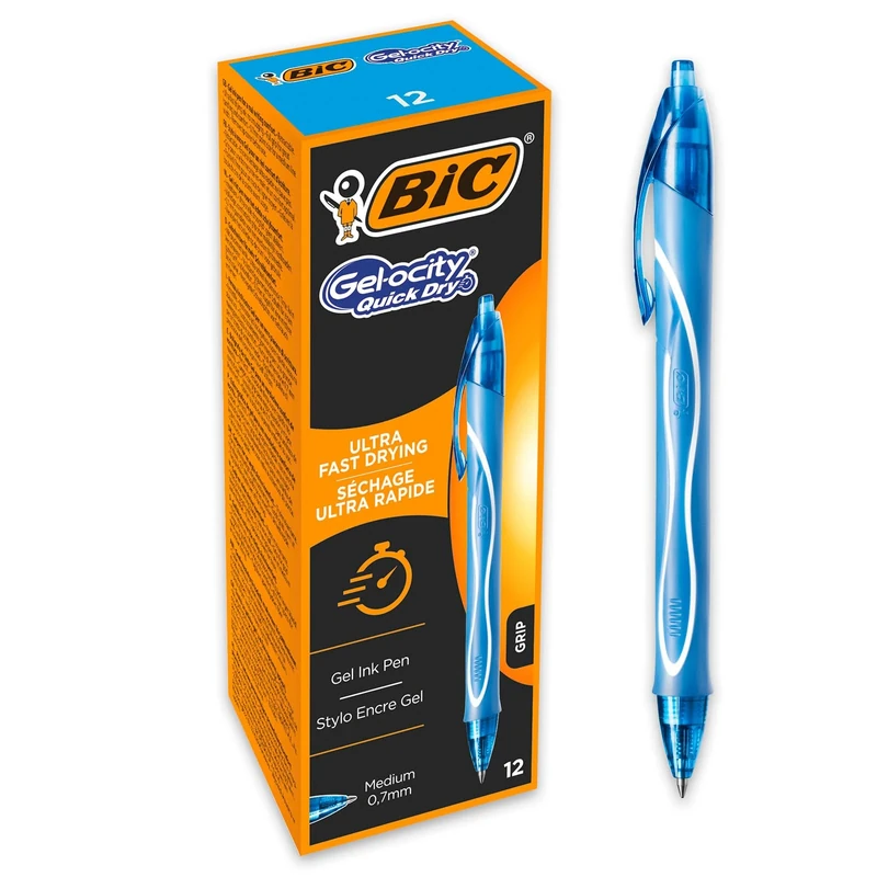 BIC Gel-ocity Quick Dry Gel Pens, Medium Point (0.7 mm), Turquoise, Box of 12, Retractable Pen with Ultra Fast Drying Ink, 964776