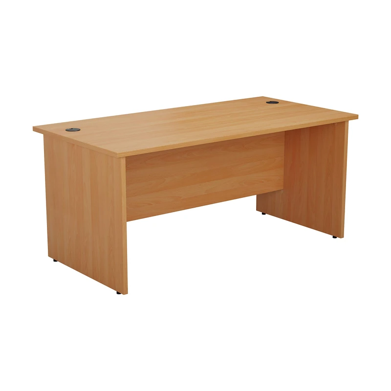 Office Hippo Heavy Duty Rectangular Office Desk, Home Office Desk, Office Table, Integrated Cable Ports, PC Desk For Office or Home, 5 Yr Wty, MFC, Beech, 160cm x 60cm - Image 1