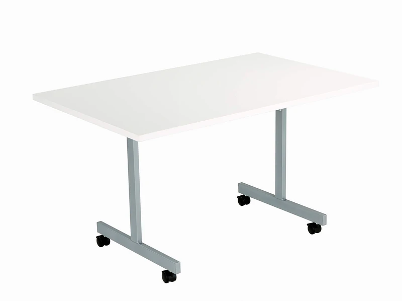 Office Hippo Office Table, Sturdy & Stylish Tilting Table Desk, Work Table For Home Office, Versatile Computer Table For Meeting Room or Boardroom, 5 Year Guarantee - White / Silver