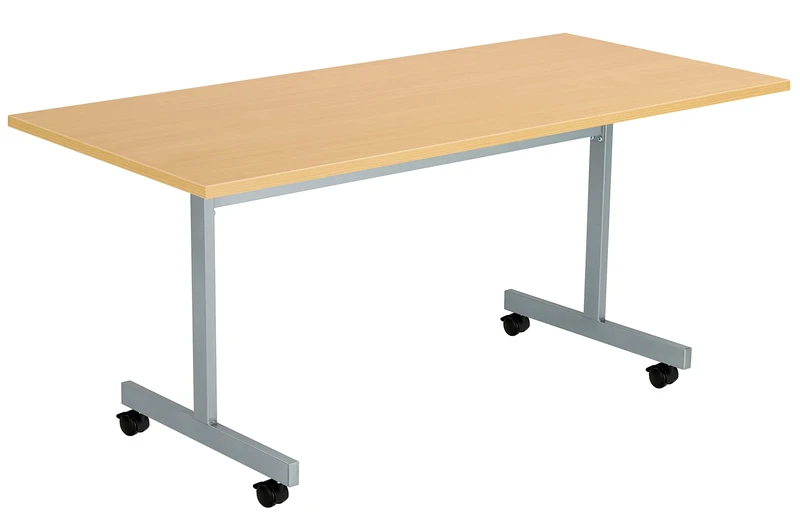 Office Hippo Office Table, Sturdy & Stylish Tilting Table Desk, Work Table For Home Office, Versatile Computer Table For Meeting Room or Boardroom, 5 Year Guarantee - Oak / Silver