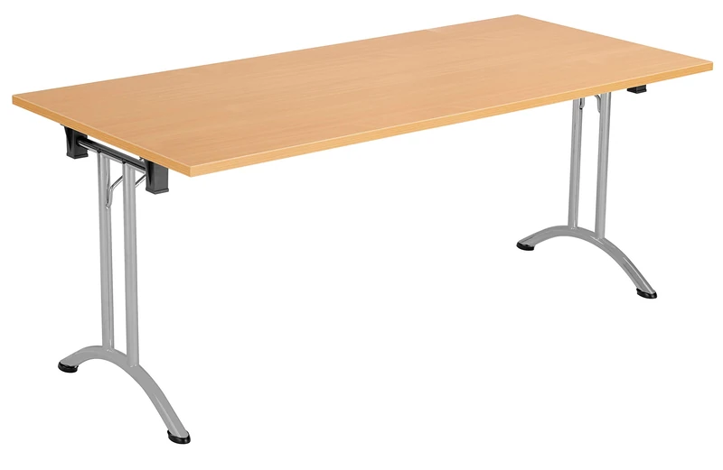 Office Hippo Folding Office Table, Sturdy & Stylish Computer Table Desk, Work Table For Home Office, Versatile Foldable Table For Meeting Room or Boardroom, 5 Year Guarantee - Beech / Silver