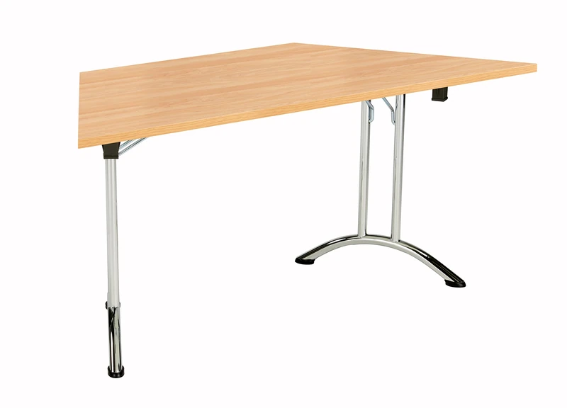 Office Hippo Folding Table, Sturdy Trapezoidal Computer Table Desk, Work Table For Home Office, Versatile Foldable Table For Meeting Room or Boardroom, 5 Year Guarantee - Beech / Chrome